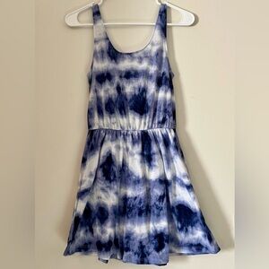 Blue and White Tie-Dye Sleeveless Dress